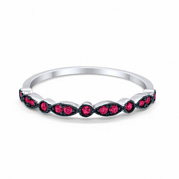 Half Eternity Wedding Band Round Simulated Ruby CZ 925 Sterling Silver